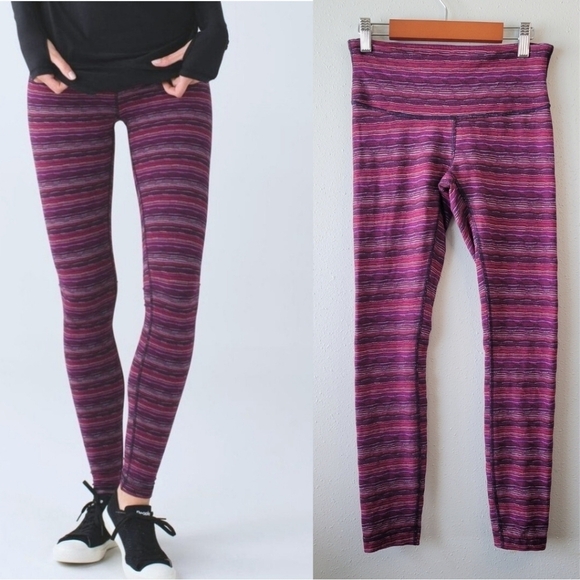 LULULEMON Wunder Under  Leggings Space Dye Plum Base Layer sz 4 - Picture 1 of 6